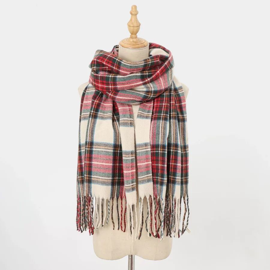Acrylic Plaid Scarf with Fringe view 6
