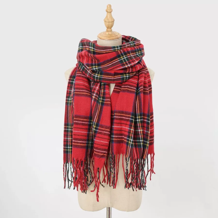 Acrylic Plaid Scarf with Fringe view 7