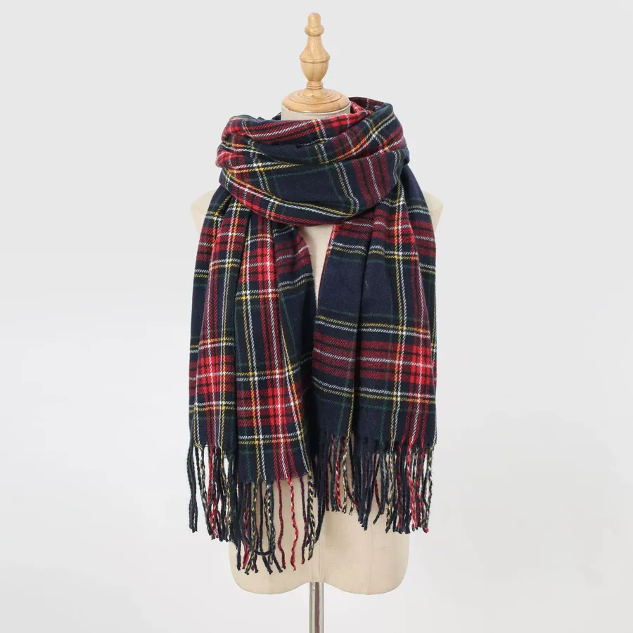 Acrylic Plaid Scarf with Fringe view 8