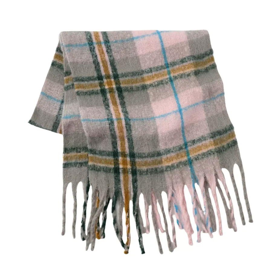 Polyester Mohair Plaid Scarf with Fringe view 5