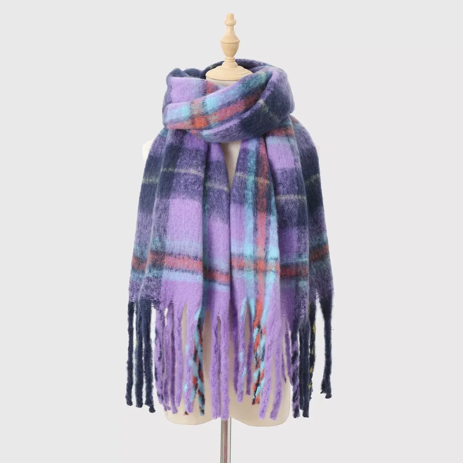 Polyester Mohair Plaid Scarf with Fringe view 8