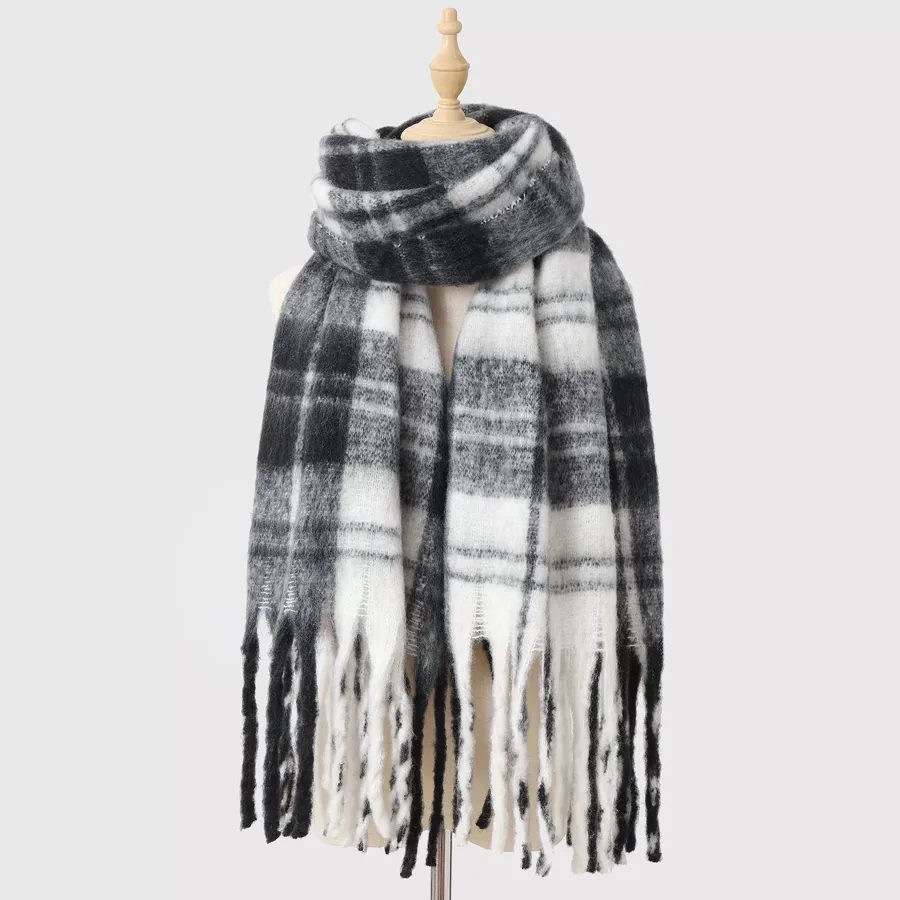 Polyester Mohair Plaid Scarf with Fringe view 10