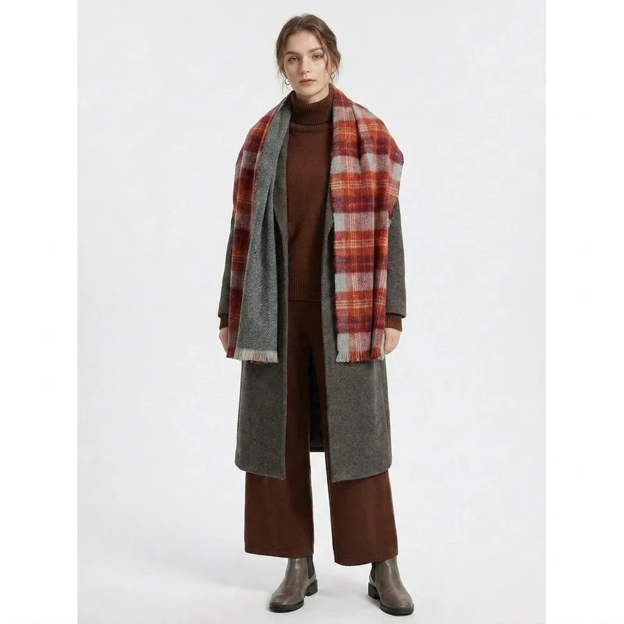 Acrylic Reversible Plaid Scarf with Fringe view 2