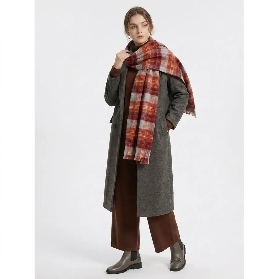 Acrylic Reversible Plaid Scarf with Fringe view 3