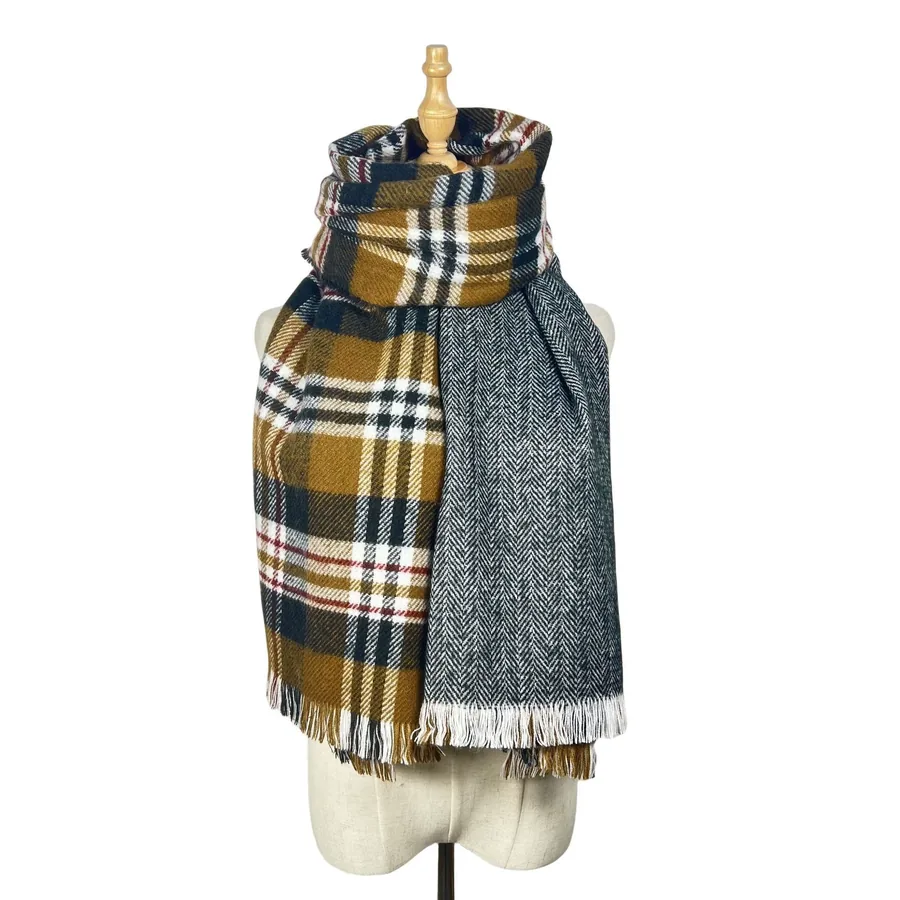 Acrylic Reversible Plaid Scarf with Fringe view 5
