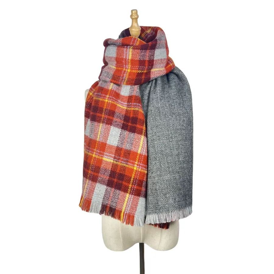 Acrylic Reversible Plaid Scarf with Fringe view 7