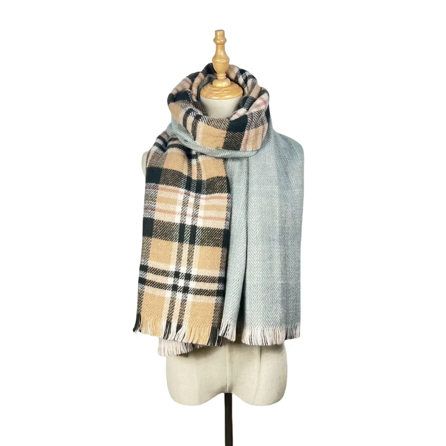 Acrylic Reversible Plaid Scarf with Fringe view 8