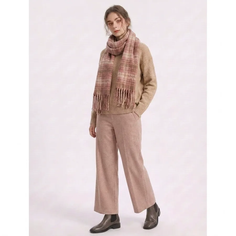 Polyester Plaid Scarf with Fringe view 2