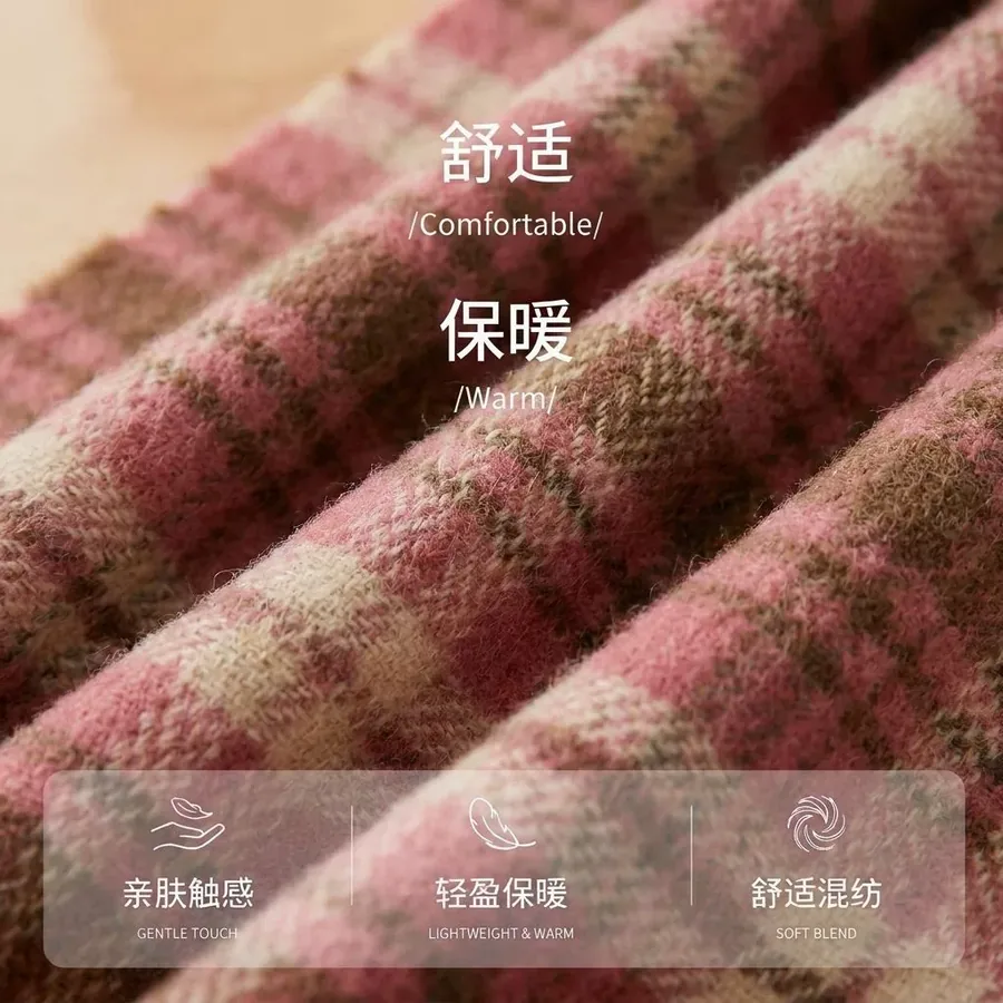 Polyester Plaid Scarf with Fringe view 4