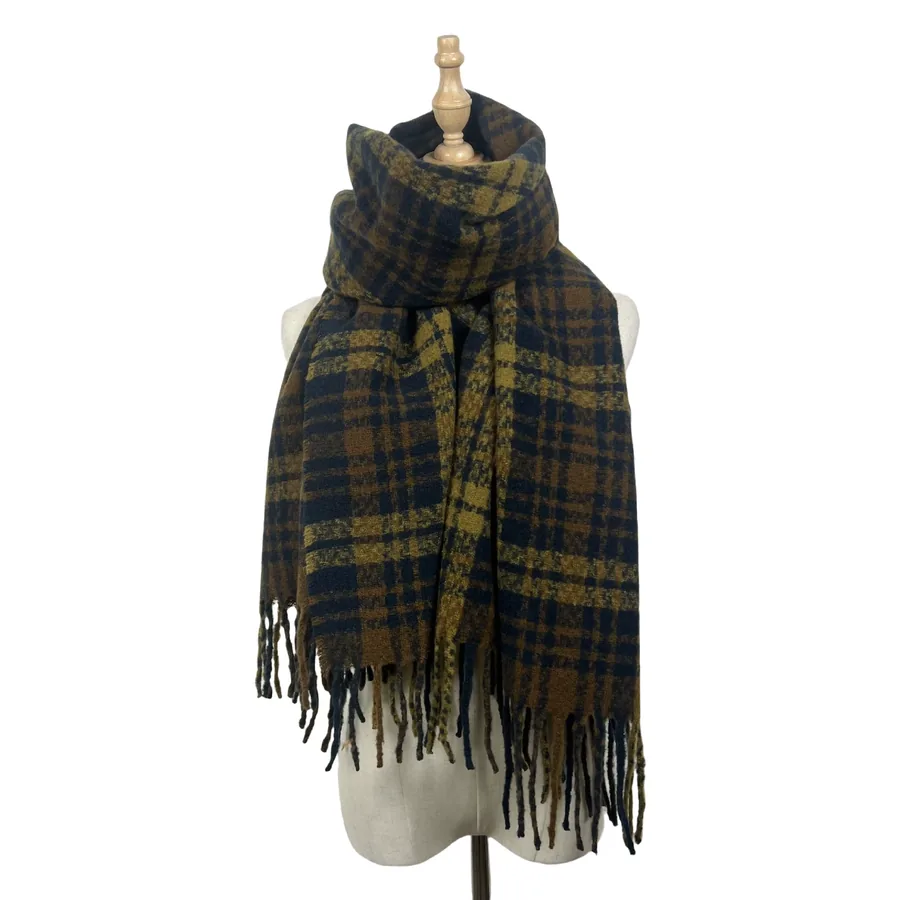 Polyester Plaid Scarf with Fringe view 6