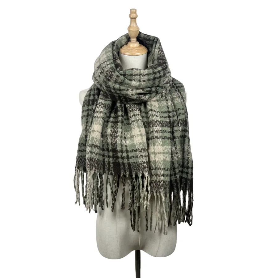 Polyester Plaid Scarf with Fringe view 8