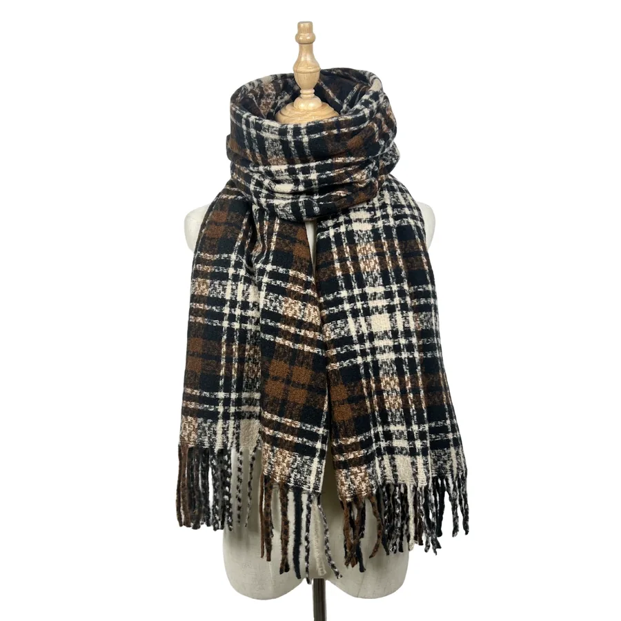 Polyester Plaid Scarf with Fringe view 9