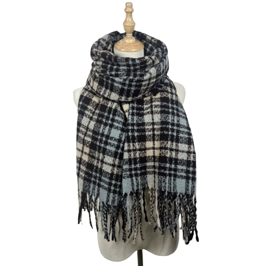 Polyester Plaid Scarf with Fringe view 10