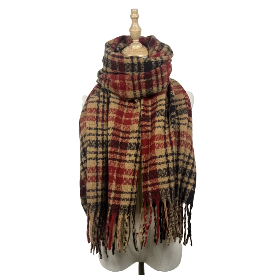 Polyester Plaid Scarf with Fringe view 11