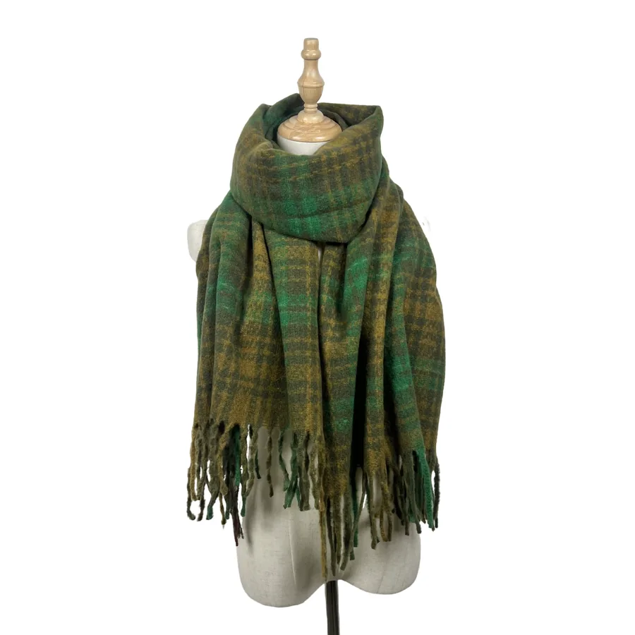 Polyester Plaid Scarf with Fringe view 12