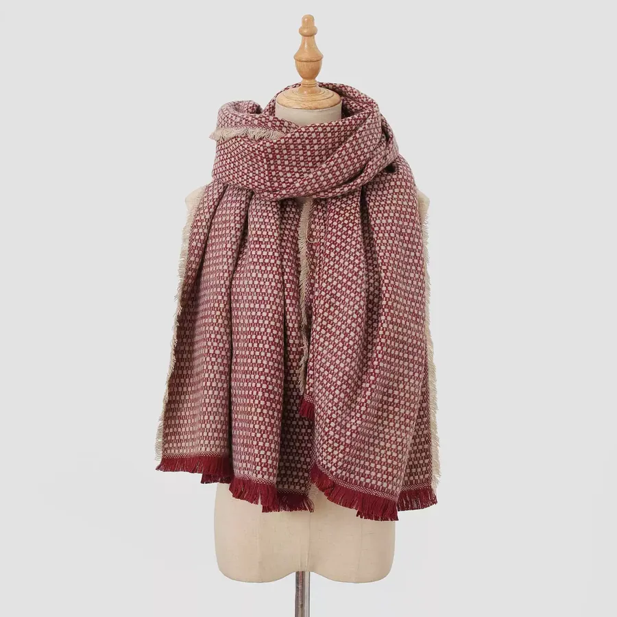 Acrylic Plaid Scarf with Fringe view 6