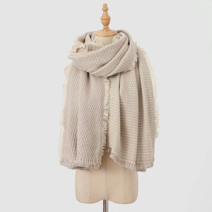 Acrylic Plaid Scarf with Fringe view 7