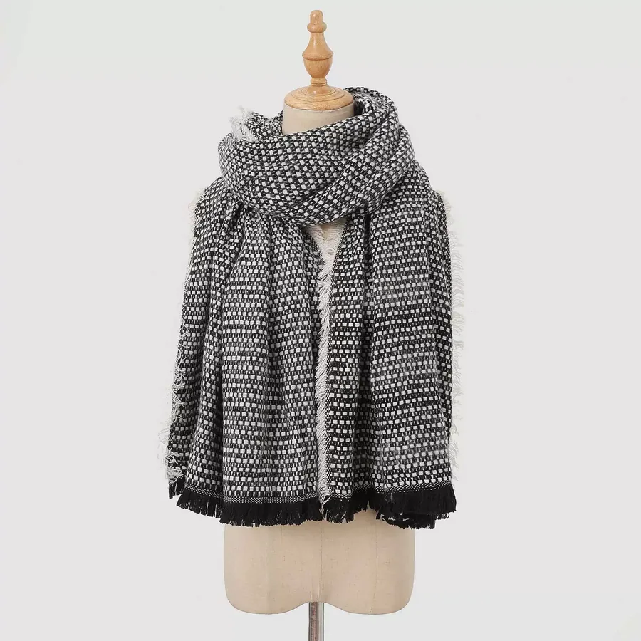 Acrylic Plaid Scarf with Fringe view 10