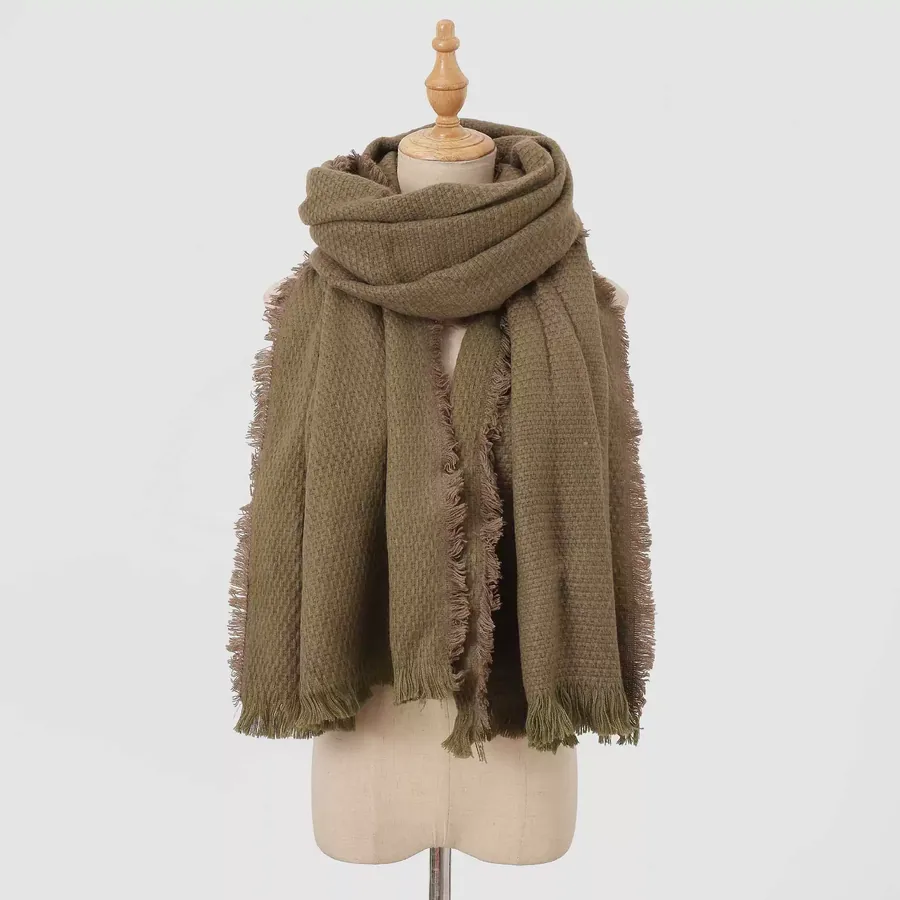 Acrylic Plaid Scarf with Fringe view 11