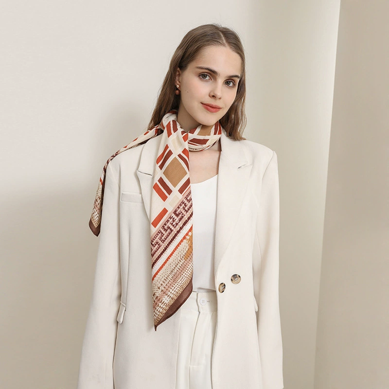 90cm Geometric Print Herringbone Square Scarf
