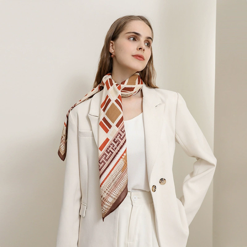 90cm Geometric Print Herringbone Square Scarf view 3