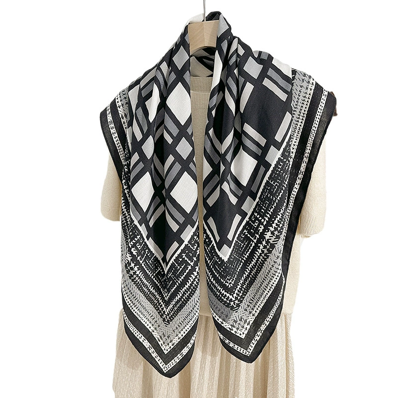 90cm Geometric Print Herringbone Square Scarf view 5