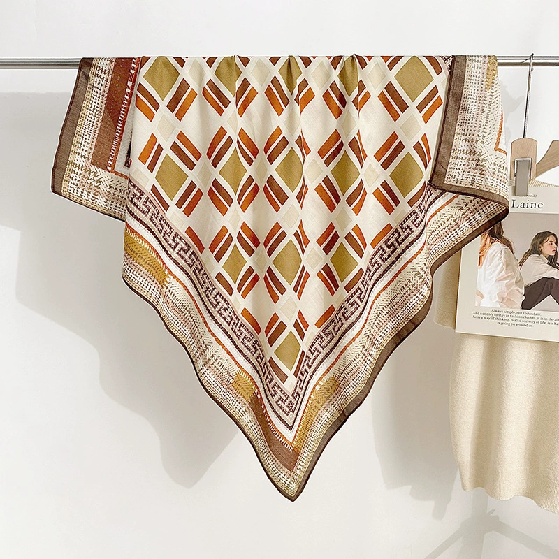 90cm Geometric Print Herringbone Square Scarf view 7