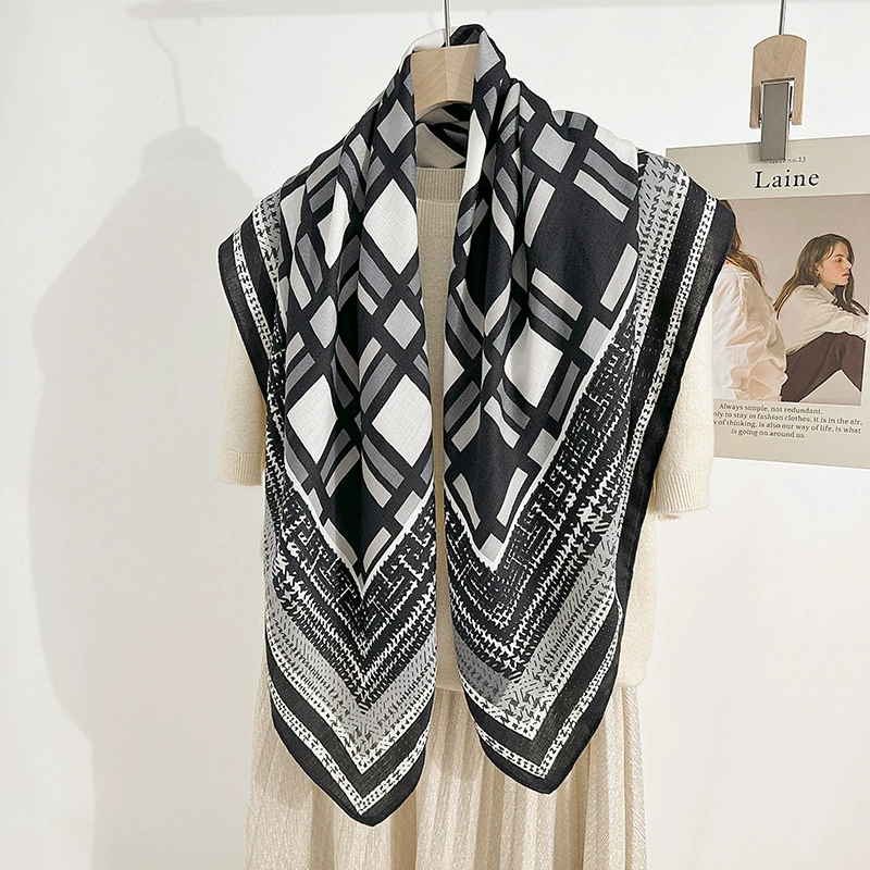 90cm Geometric Print Herringbone Square Scarf view 8