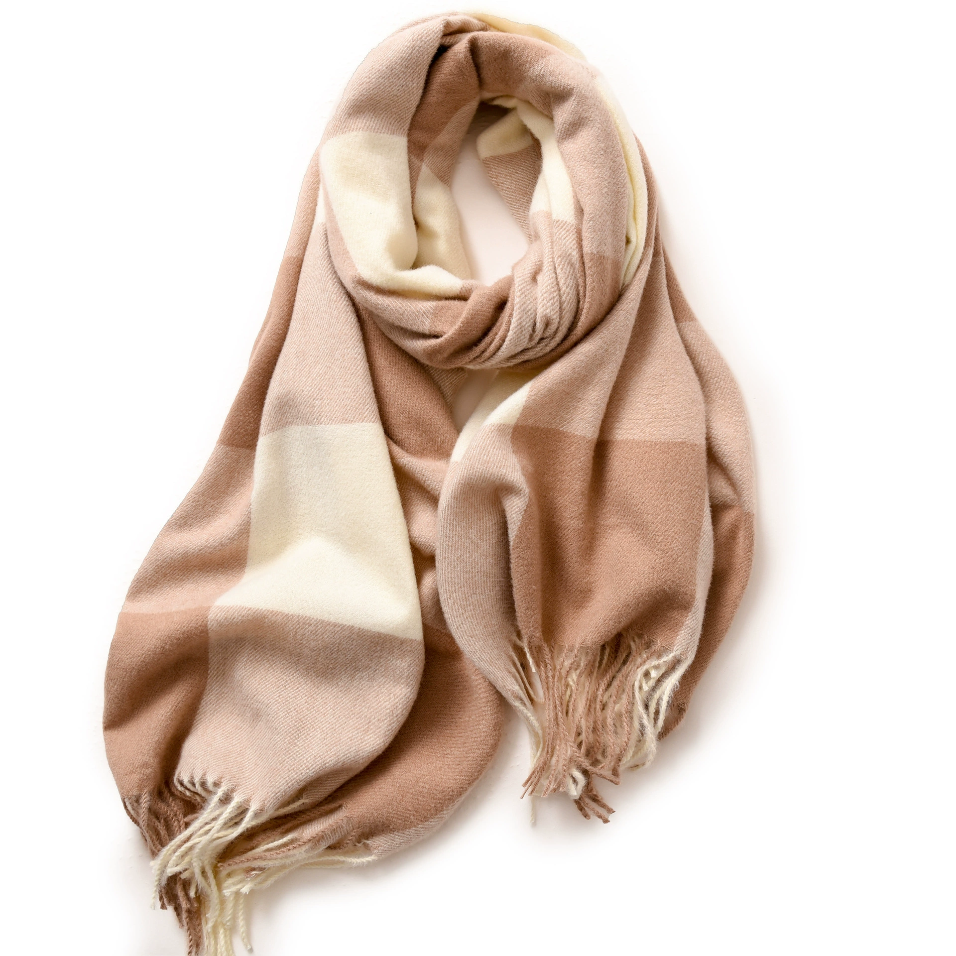 Faux Cashmere Plaid Scarf with Fringe view 2