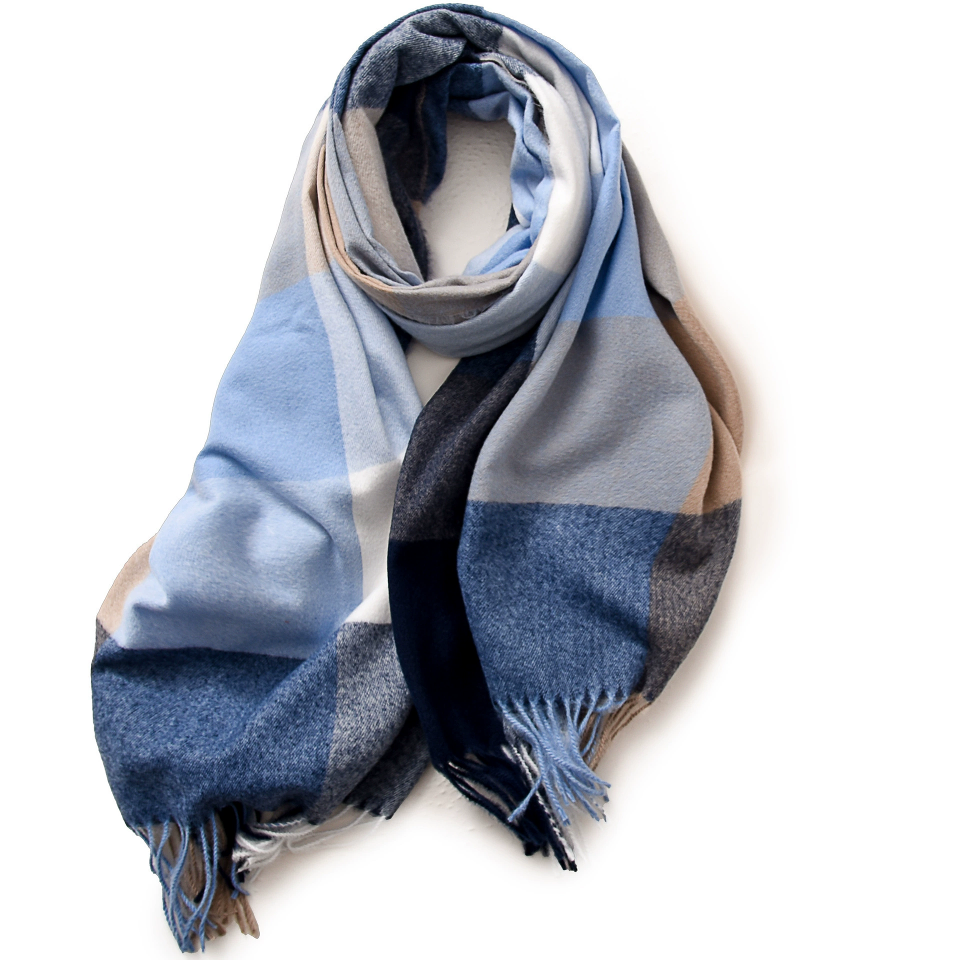 Faux Cashmere Plaid Scarf with Fringe view 3