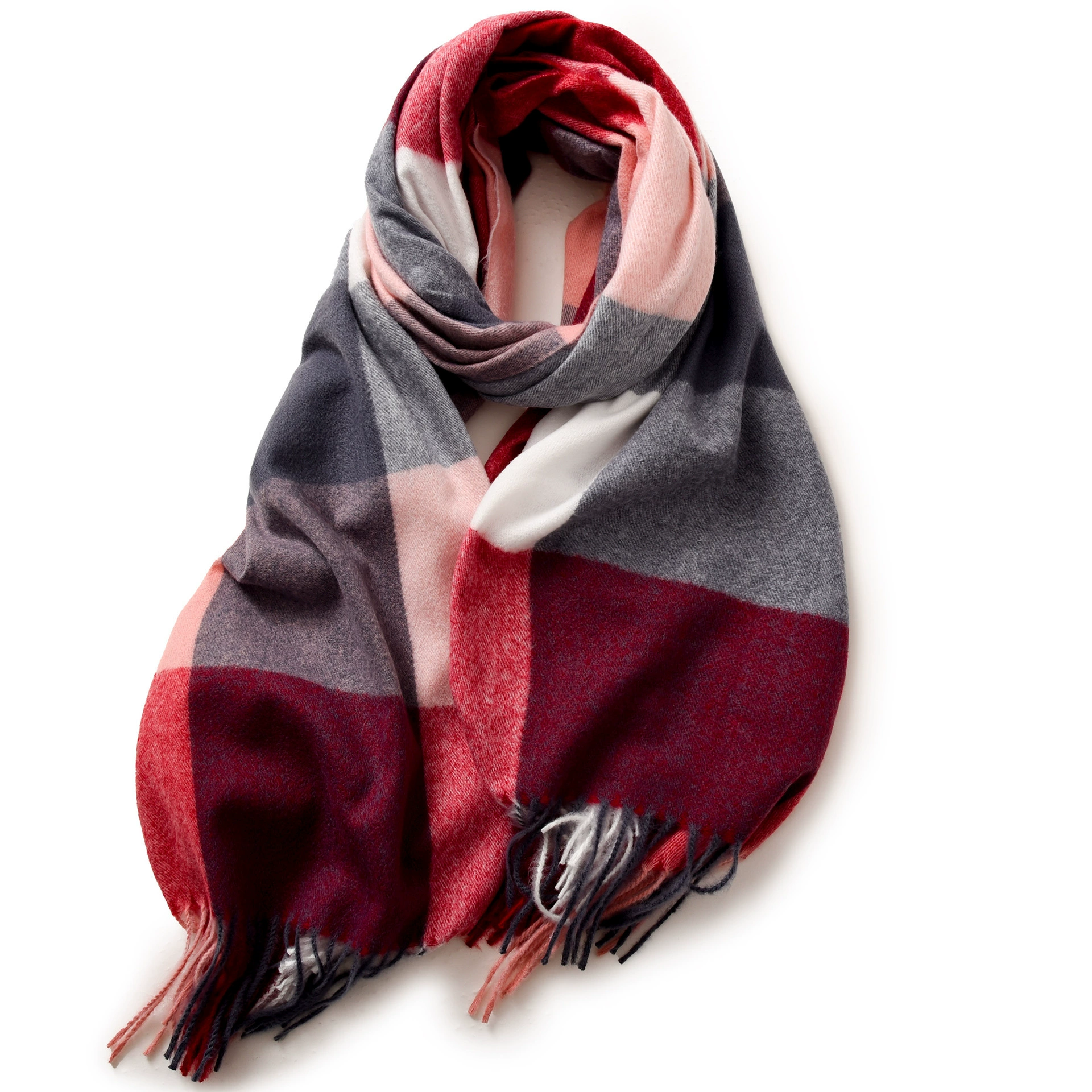 Faux Cashmere Plaid Scarf with Fringe view 5