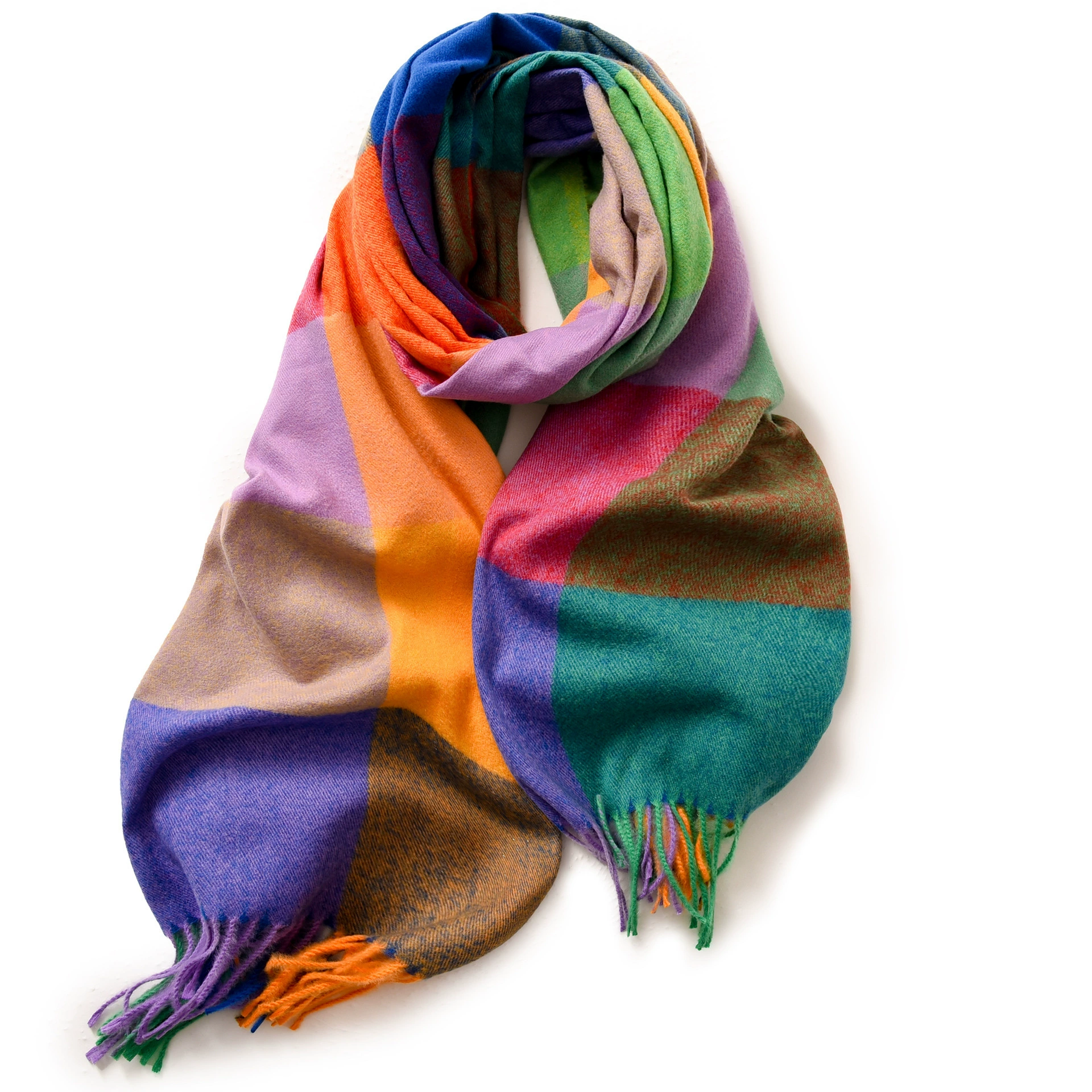 Faux Cashmere Plaid Scarf with Fringe view 6