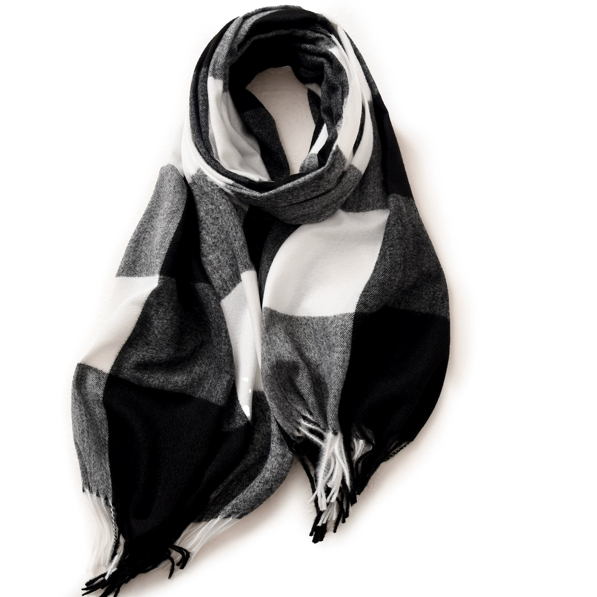Faux Cashmere Plaid Scarf with Fringe view 7