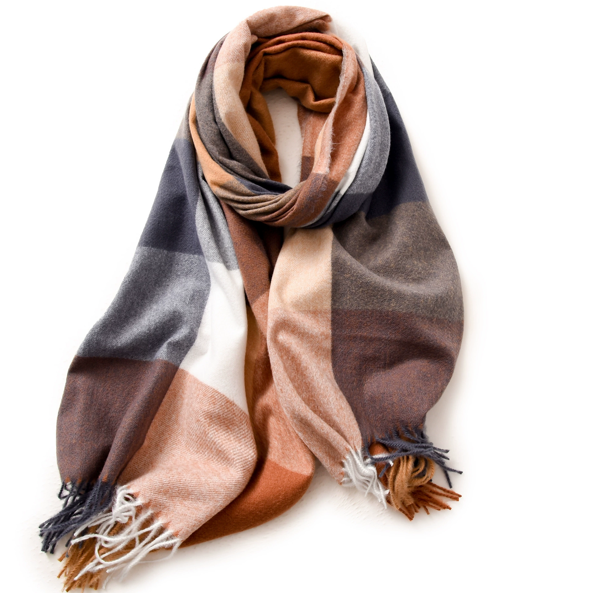 Faux Cashmere Plaid Scarf with Fringe view 8