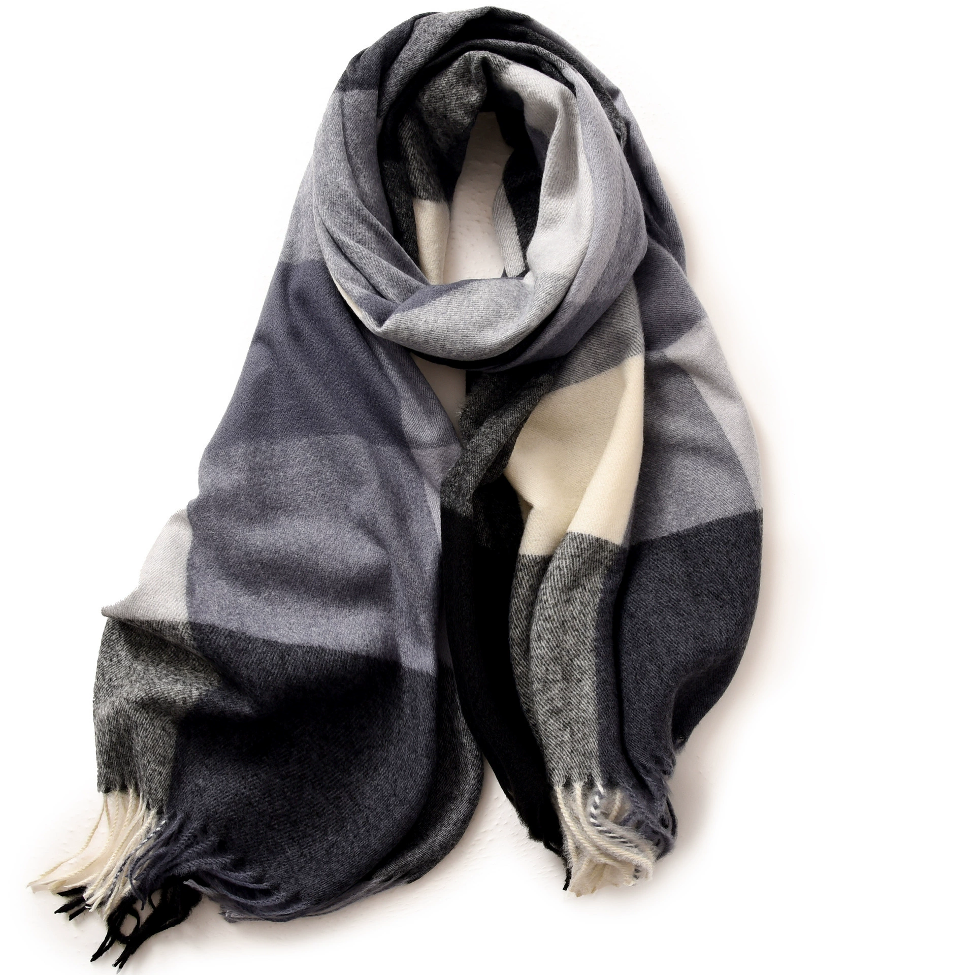 Faux Cashmere Plaid Scarf with Fringe view 9
