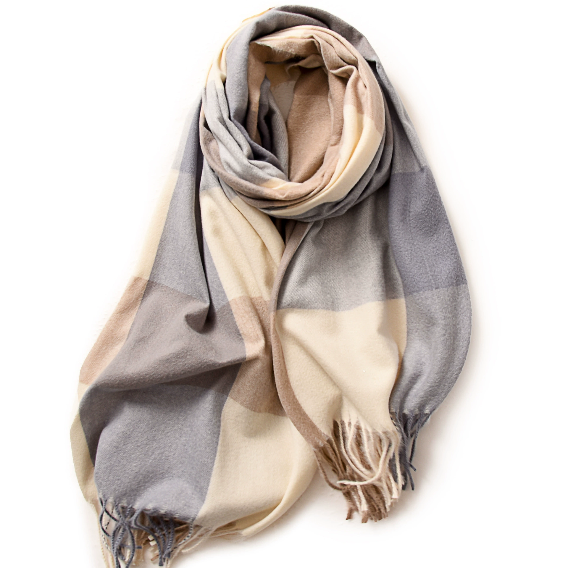 Faux Cashmere Plaid Scarf with Fringe view 10