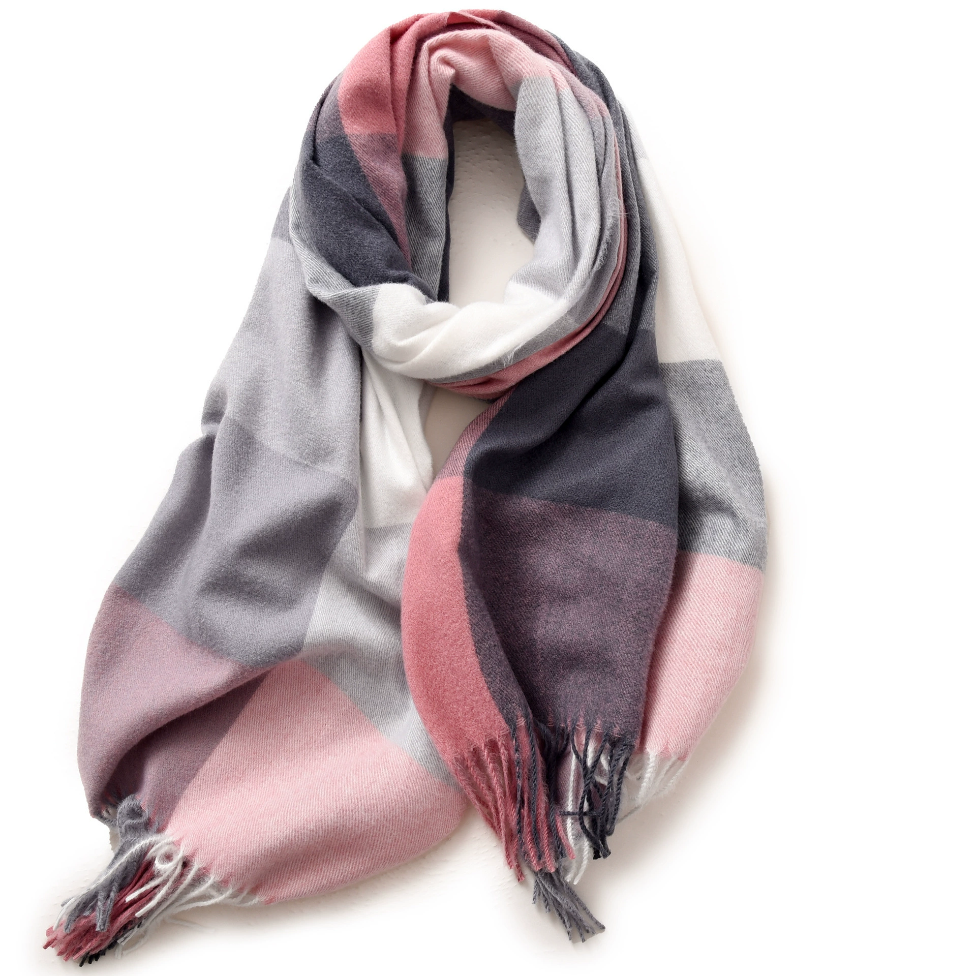 Faux Cashmere Plaid Scarf with Fringe view 12
