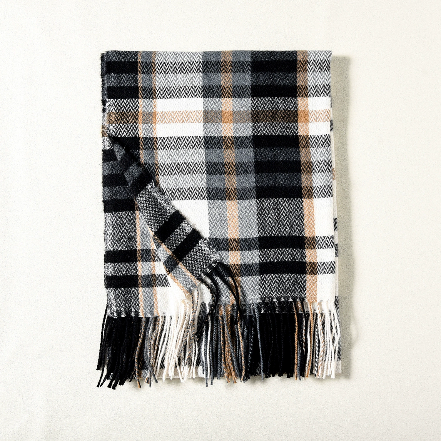Faux Cashmere Plaid Scarf with Fringe view 6