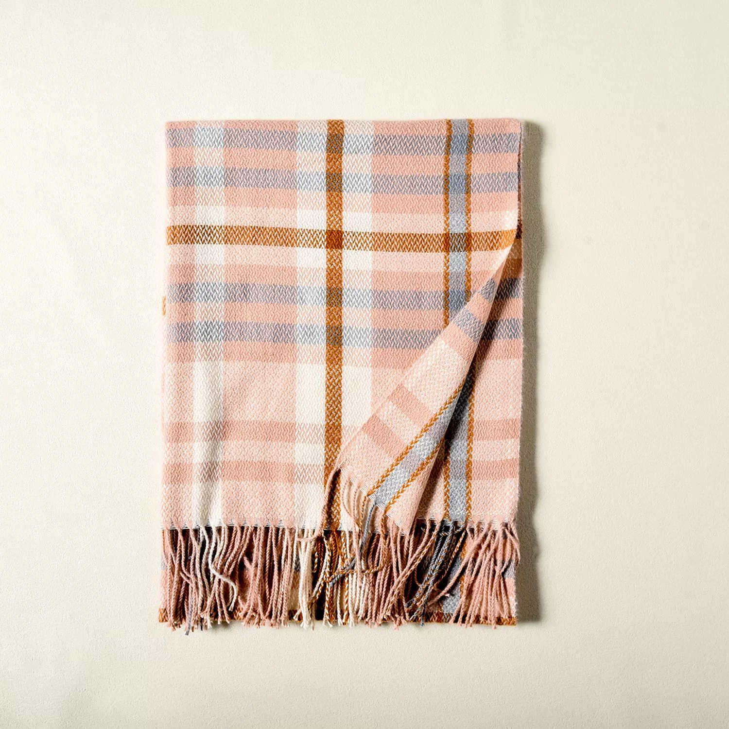 Faux Cashmere Plaid Scarf with Fringe view 8