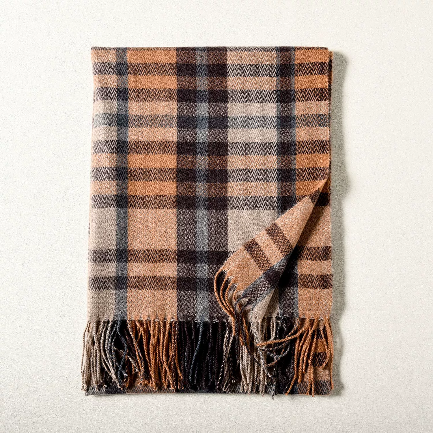 Faux Cashmere Plaid Scarf with Fringe view 11