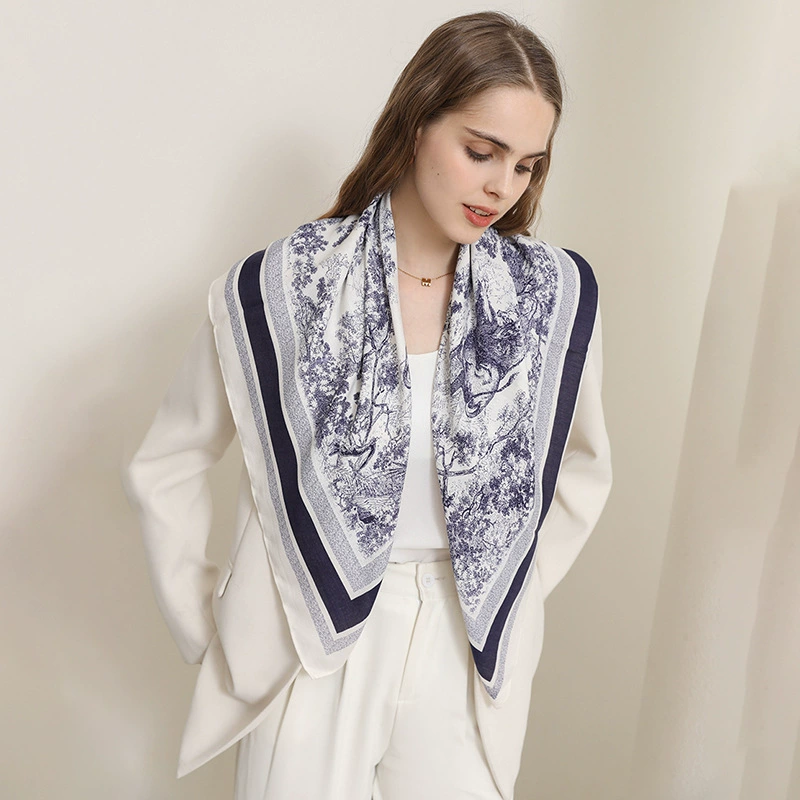 90cm Lion Print Herringbone Square Scarf