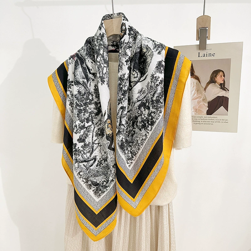 90cm Lion Print Herringbone Square Scarf view 6