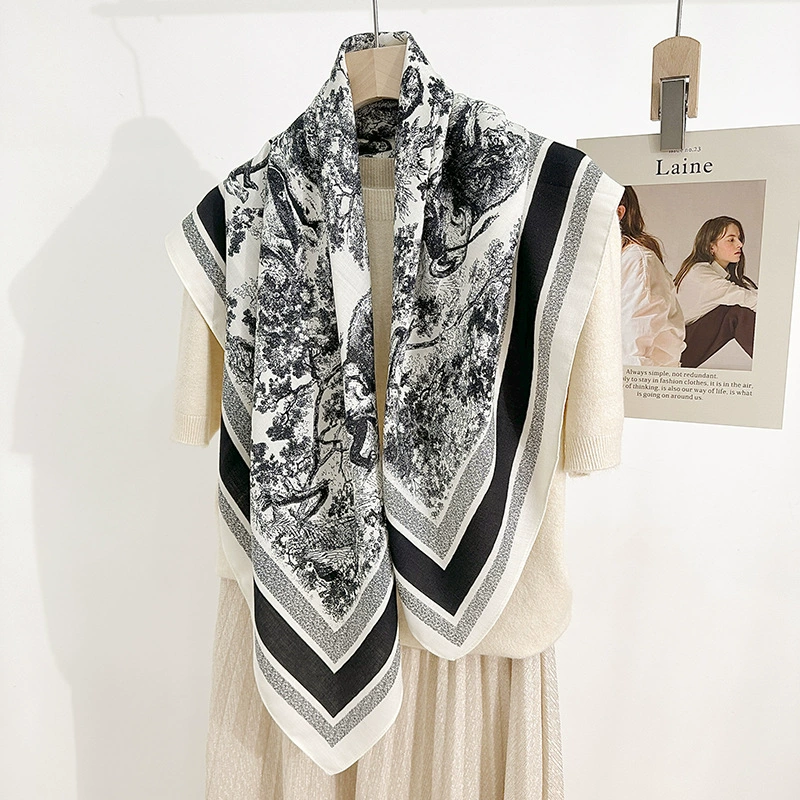 90cm Lion Print Herringbone Square Scarf view 7