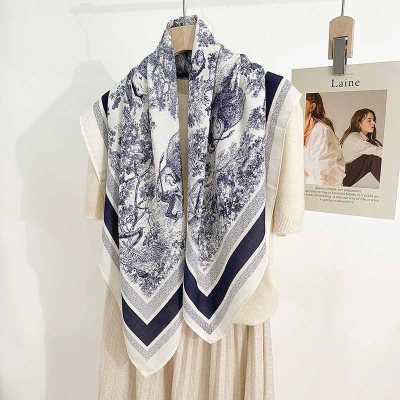 90cm Lion Print Herringbone Square Scarf view 8