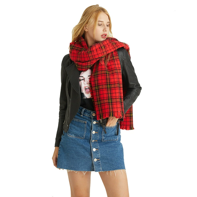 Acrylic Plaid Scarf with Fringe view 2