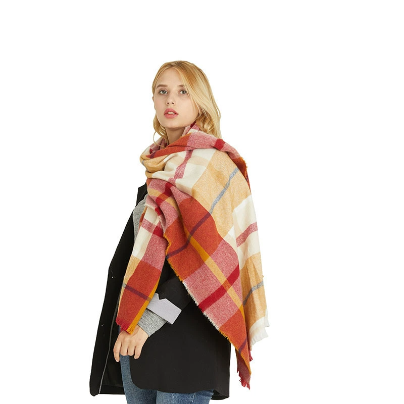 Acrylic Plaid Scarf with Fringe view 3