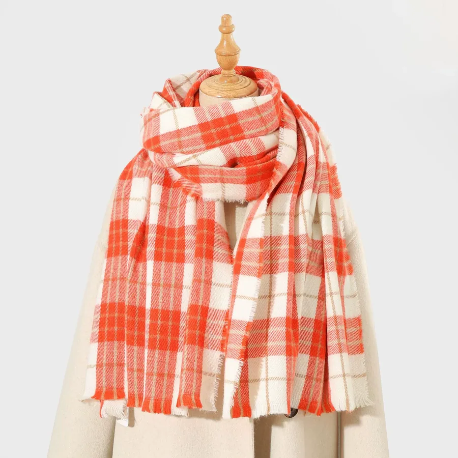 Acrylic Plaid Scarf with Fringe view 6