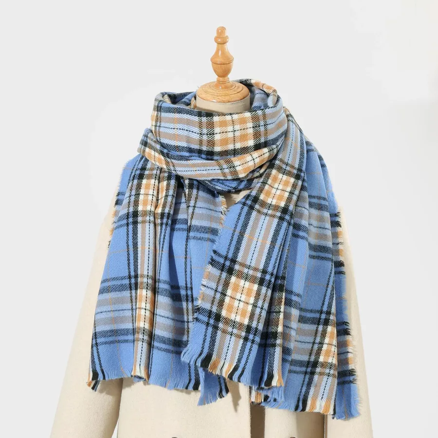 Acrylic Plaid Scarf with Fringe view 7