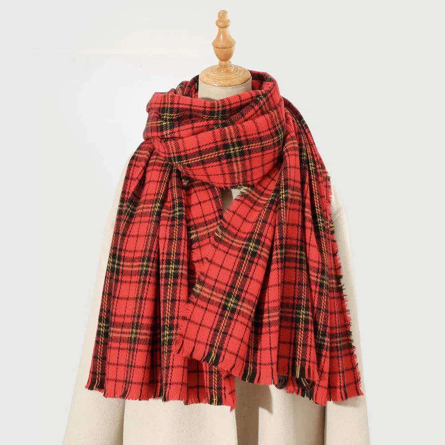 Acrylic Plaid Scarf with Fringe view 8