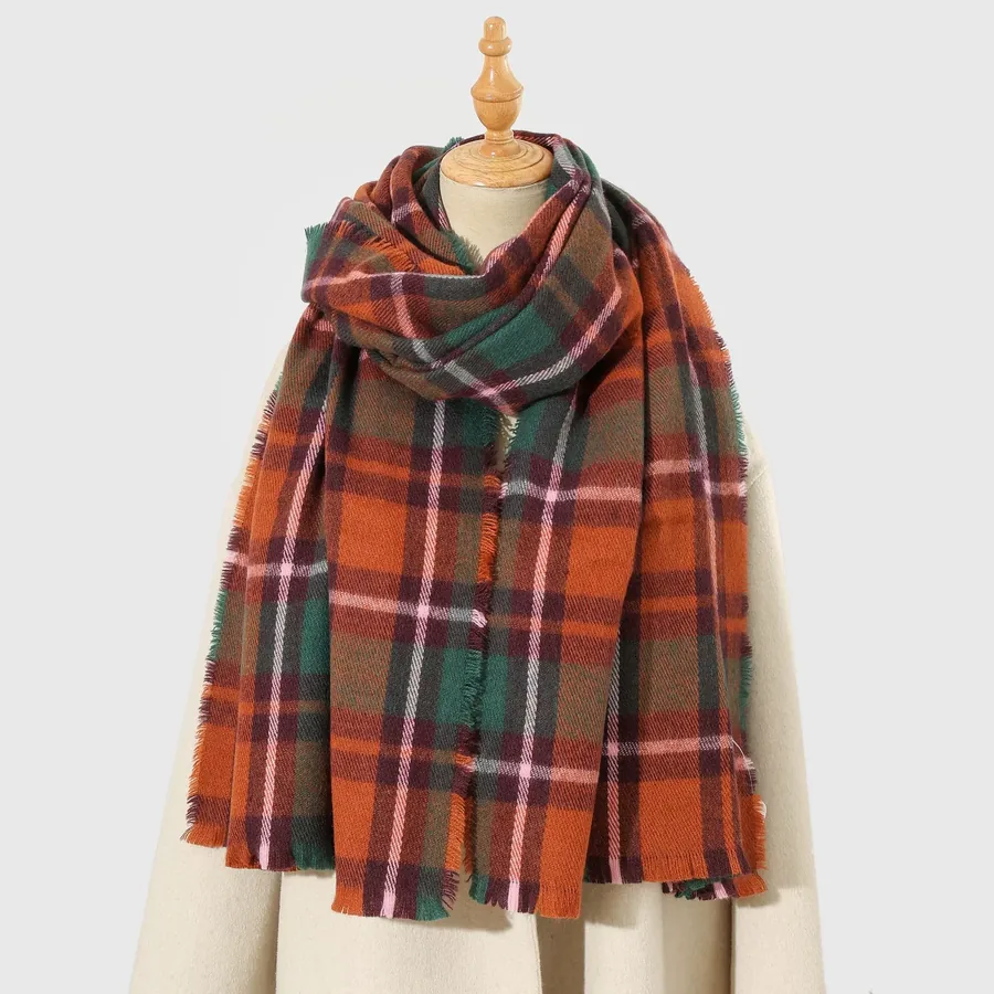 Acrylic Plaid Scarf with Fringe view 9